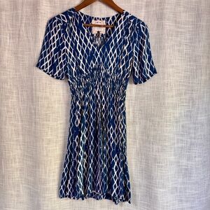 Anthropologie HD in Paris Blue White Ikat Archipelago Dress Size 2